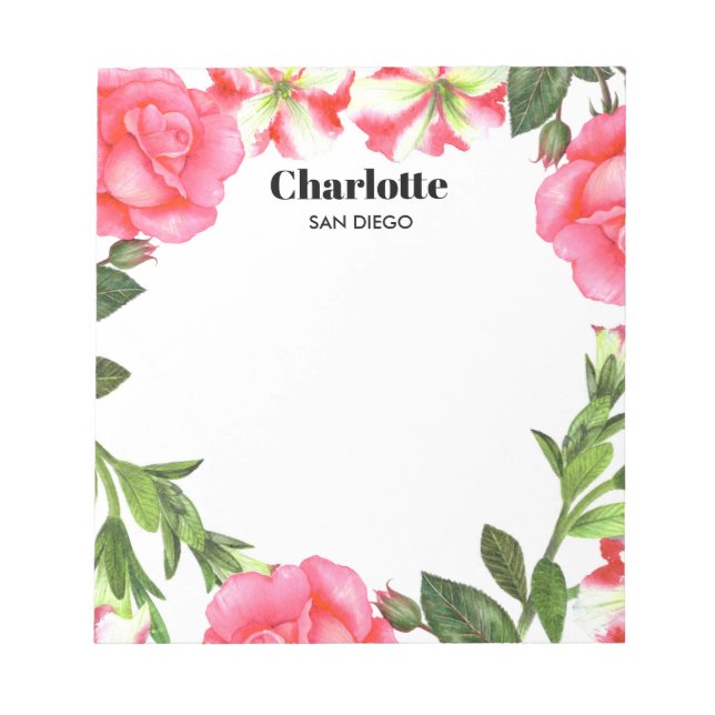 Bloc-note Aquarelle Fleurs roses couronne circulaire (Devant)
