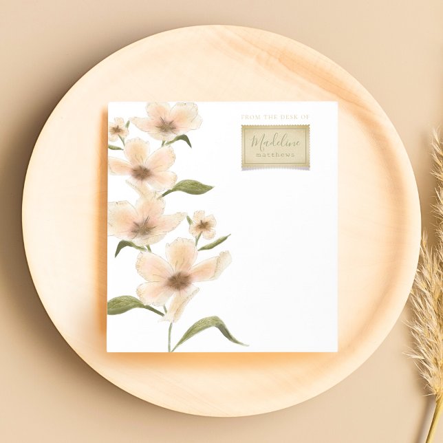 Bloc-note Aquarelle Fleurs sauvages Nom personnalisé Vintage (Elegant monogram name wildflower shabby chic vintage floral stamp notepad with script typography.)