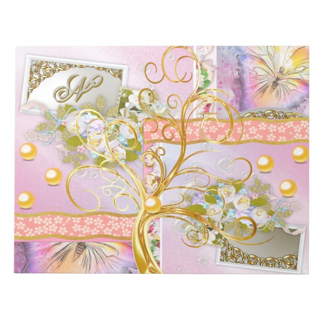 Bloc-note Aquarelle Florale Arc-en-ciel Papillon Gold Arbre  (Devant)