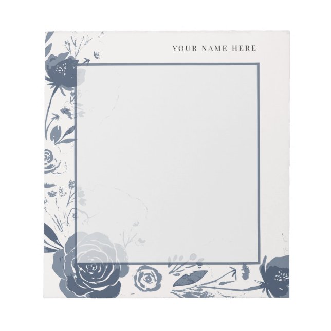 Bloc-note Aquarelle florale bleu marine avec nom (Devant)