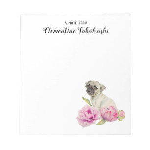 Bloc-note Aquarelle florale de chien carlin   Ajouter Votre