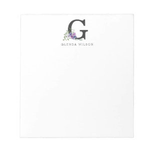 Bloc-note Aquarelle florale de fille Boho Chic violet Monogr