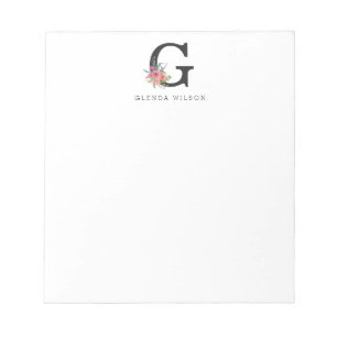 Bloc-note Aquarelle florale de fille Boho Rose Monogramme