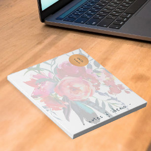 Bloc-note Aquarelle florale monogrammed cercle en cuivre cla