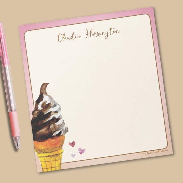 Bloc-note Aquarelle Ice Crème Cône Stationpersonnalisée (This colorful ice cream notepad features my own vivid watercolor of a chocolate vanilla twist cone.)