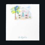 Bloc-note Aquarelle mignonne Pink Beach House Notes Pads<br><div class="desc">Ajoutez un peu de charme tropical à votre bureau avec ces mignonettes, avec une maison de plage rose peinte à la main par Palm Beach, l'aquarelliste de Floride Victoria Grigaliunas. Avec des détails vibrants comme un palmier, un grand héron blanc et du flamand rose, ce design coloré fait office de...</div>