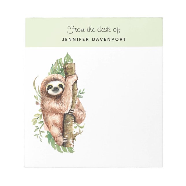 Bloc-note Aquarelle mignonne Sloth & Feuilles tropicaux (Devant)