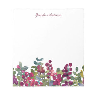 Bloc-note Aquarelle moderne Floral Bourgogne Personnaliser