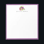 Bloc-note Aquarelle moderne Floral Cassis Purple Frame<br><div class="desc">Moderne et élégant aquarelle bouquet floral violet design style avec bordure violet cassis,  personnalisé avec nom,  bloc-notes. Le style et la couleur de la police de texte peuvent être customisés.</div>