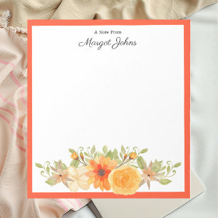 Bloc-note Aquarelle moderne orange et corail florale élégant