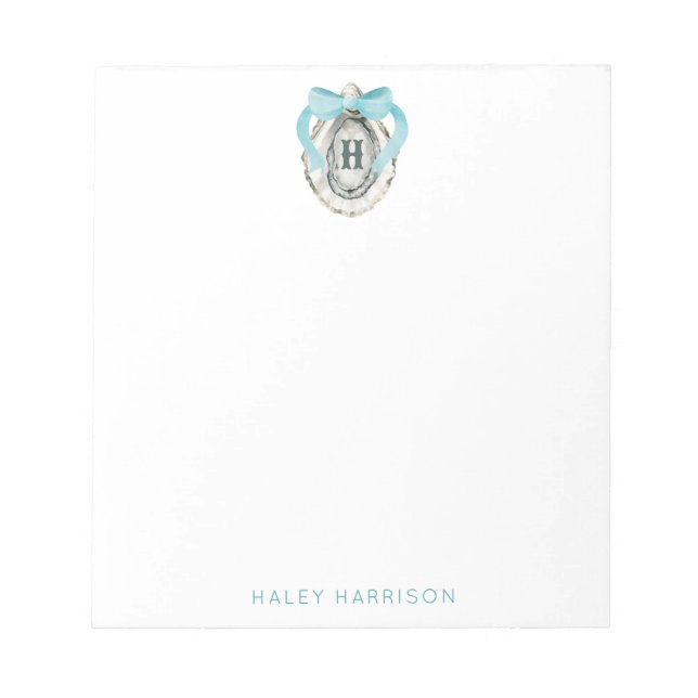 Bloc-note Aquarelle Monogramme Côte Bleu Bow Huître (Devant)