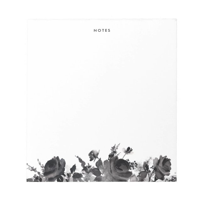 Bloc-note Aquarelle noire Rose Floral Garland Personnalisé (Devant)