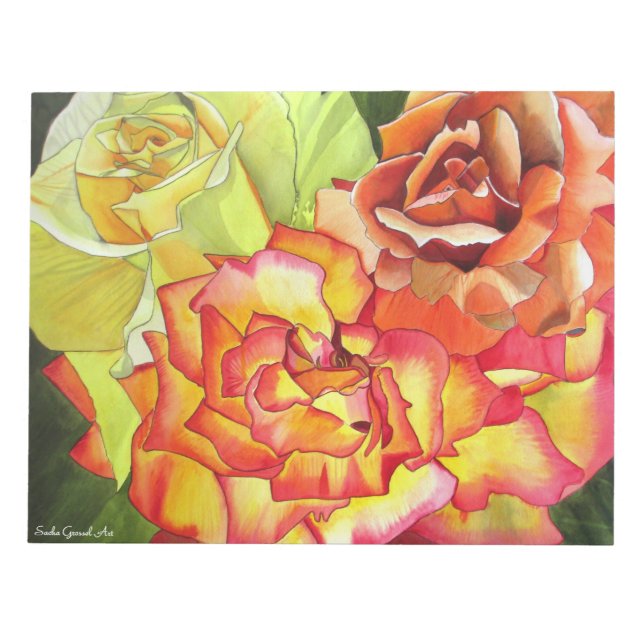Bloc-note Aquarelle originale d'art de rose orange et jaune (Devant)