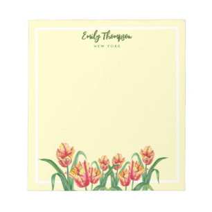 Bloc-note Aquarelle Parrot Jaune Tulipes Art Floral