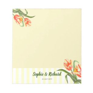 Bloc-note Aquarelle Parrot Jaune Tulipes Floral Art Mariage