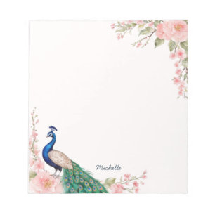 Bloc-note Aquarelle Peacock Flowers Nom personnalisé