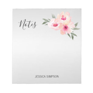 Bloc-note Aquarelle Peinte Florale rose Fleurs Gris Notes