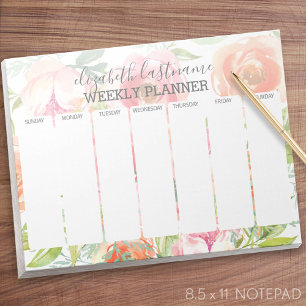 Bloc-note Aquarelle peinte Motif Floral Planificateur hebdom