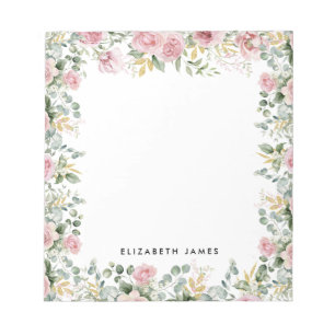 Bloc-note Aquarelle Peonées roses et couronne d'eucalyptus