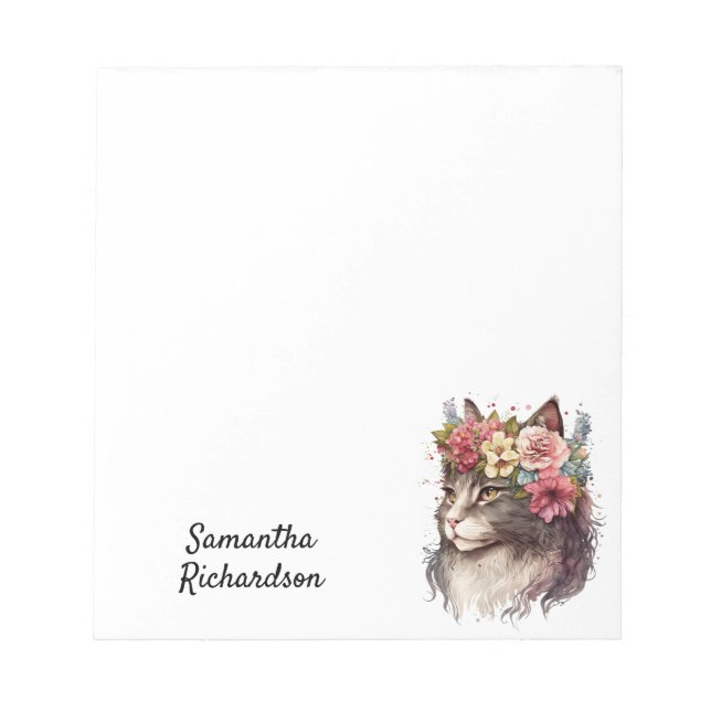 Bloc-note Aquarelle personnalisée Chat de saumon boho floral (Devant)