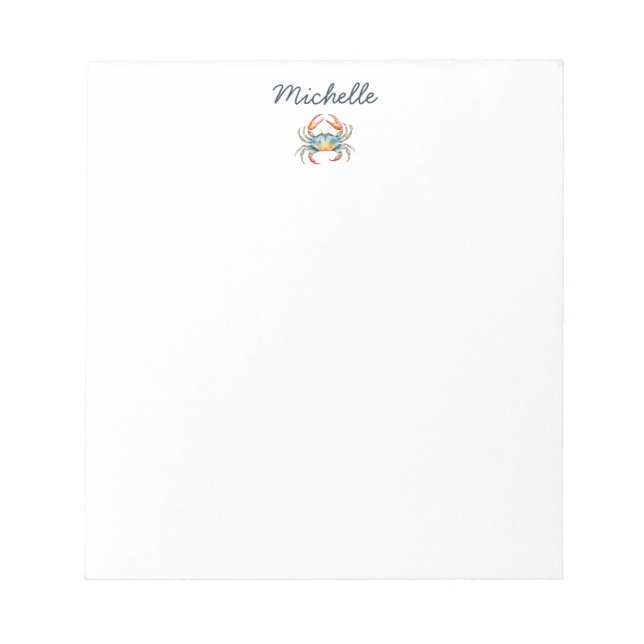 Bloc-note Aquarelle personnalisée crabe été plage    (Devant)
