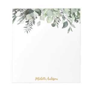 Bloc-note Aquarelle personnalisée Eucalyptus Vert