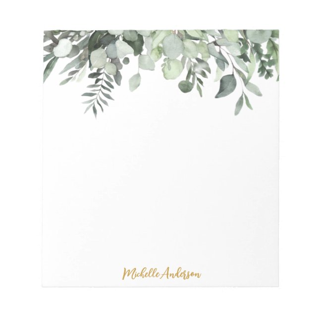 Bloc-note Aquarelle personnalisée Eucalyptus Vert (Devant)