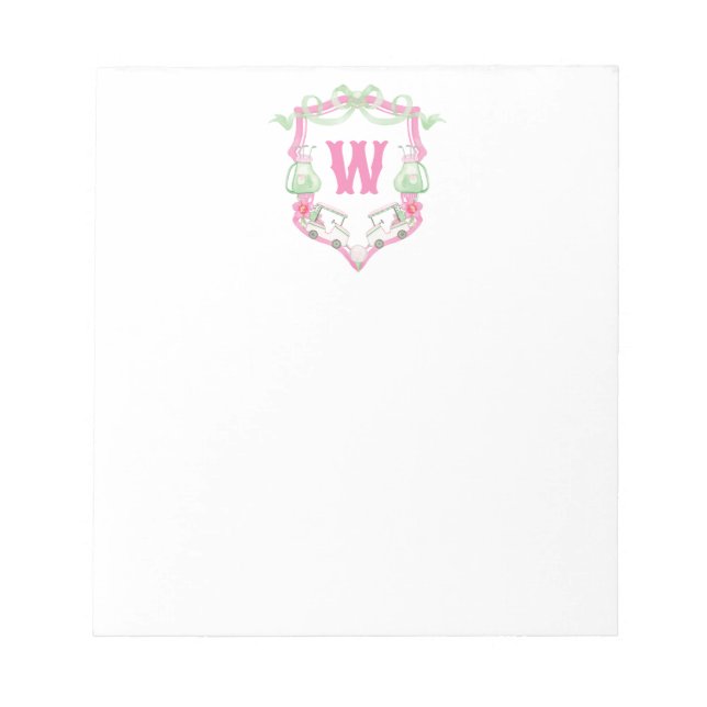 Bloc-note Aquarelle Pink & Green Golf Panier Monogram Crest (Devant)