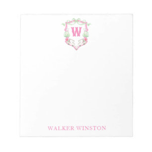 Bloc-note Aquarelle Pink & Green Golf Panier Monogram Crest