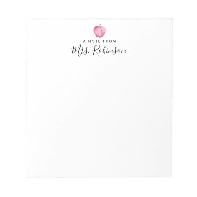 Bloc-note Aquarelle Pomme Note de l'enseignant Retour à l'éc (Devant)