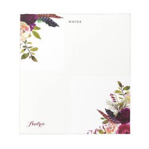 Bloc-note Aquarelle Purple Boho Floral Automne Personnalisé