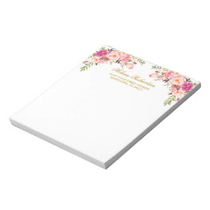 Bloc-note Aquarelle rose Blush Floral Or Personnalisé