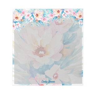 Bloc-note Aquarelle rose et bleu florale personnalisée