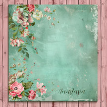 Aquarelle rose et menthe Vintage