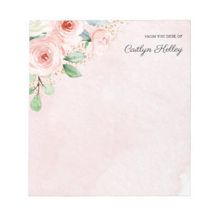 Bloc-note Aquarelle rose et or Floral, du bureau de