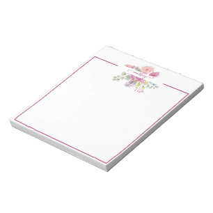 Bloc-note Aquarelle rose et pêche florale personnalisée