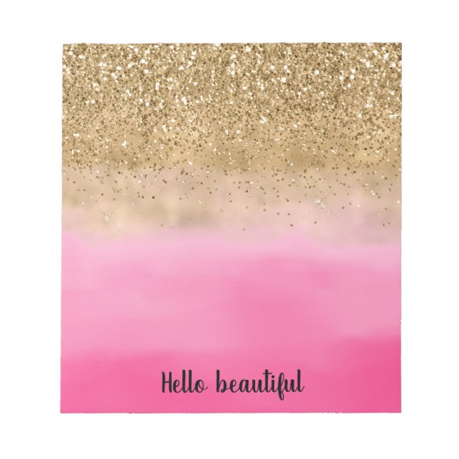 Bloc-note Aquarelle rose fille Parties scintillant or Glitz  (Devant)
