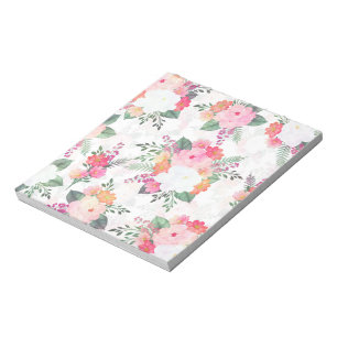 Bloc-note Aquarelle rose Fleurs Design blanc