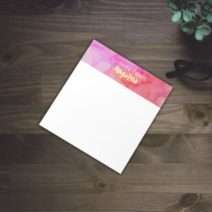 Bloc-note Aquarelle rose fuchsia éclaboussure lettre jaune