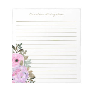 Bloc-note Aquarelle rose Hydrangea Fleur personnalisée