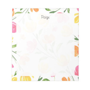 Bloc-note Aquarelle rose jaune orange Motif de tiges florale