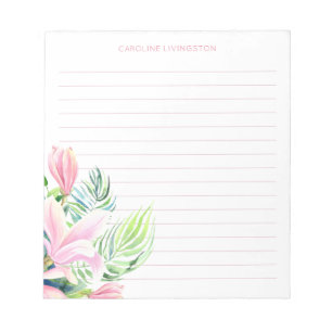 Bloc-note Aquarelle rose Magnolia Fleur personnalisée