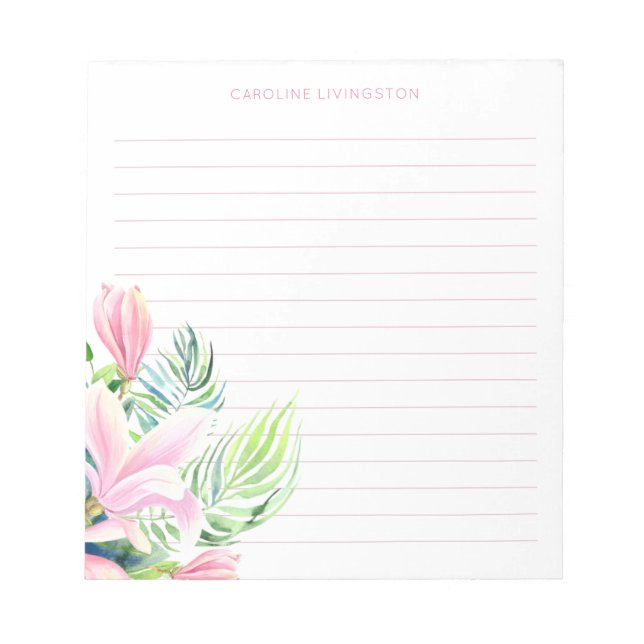 Bloc-note Aquarelle rose Magnolia Fleur personnalisée (Devant)