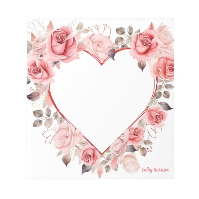 Bloc-note Aquarelle rose mignonne pour la Saint-Valentin (Devant)