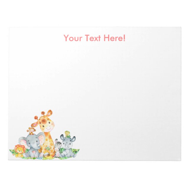 Bloc-note Aquarelle rose mignonne Safari Jungle Animaux (Devant)