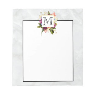 Bloc-note Aquarelle rose moderne Bouquet floral Monogramme