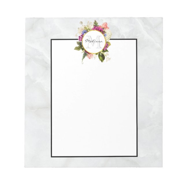 Bloc-note Aquarelle rose moderne Bouquet floral Monogramme (Devant)