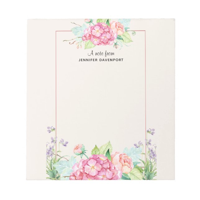 Bloc-note Aquarelle rose moderne Cadre Floral (Devant)