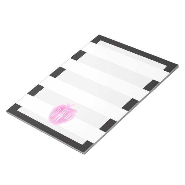 Bloc-note Aquarelle rose monogramme Apple + rayures (Incliné)