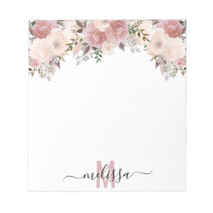 Bloc-note Aquarelle Rose poussiéreuse Fleur florale Monogram
